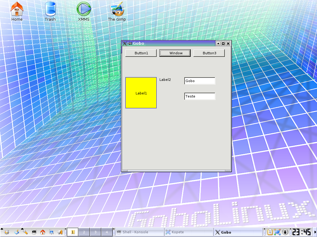 Screenshot of my Gobolinux desktop running the Test1 sample